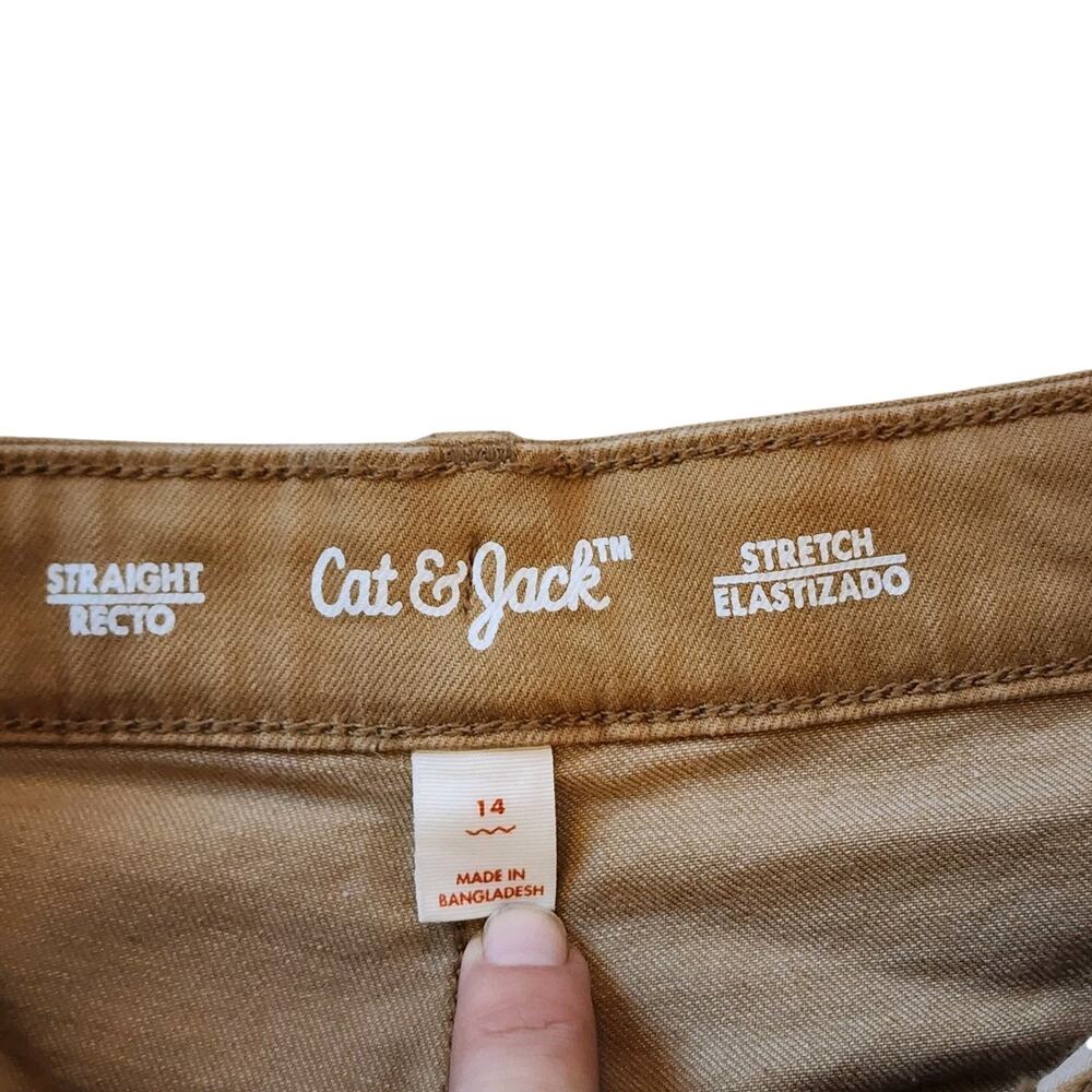 Cat & Jack Boys Straight Leg Jeans Size 14 Khaki Stretch Adjustable Waist - Picture 6 of 11